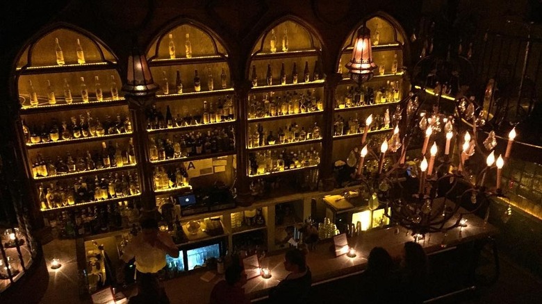 overhead view of candlelit bar