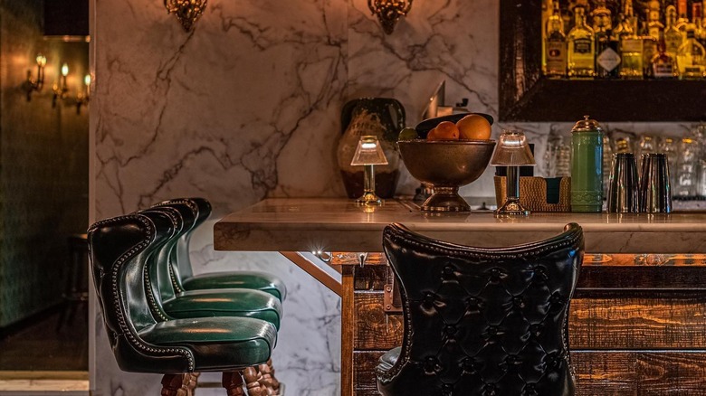 barstools in front of bar