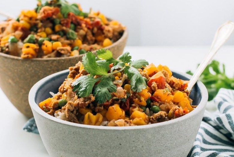 Slow Cooker Ground Turkey with Butternut Squash, Corn, Peas and Southwest Spice Blend