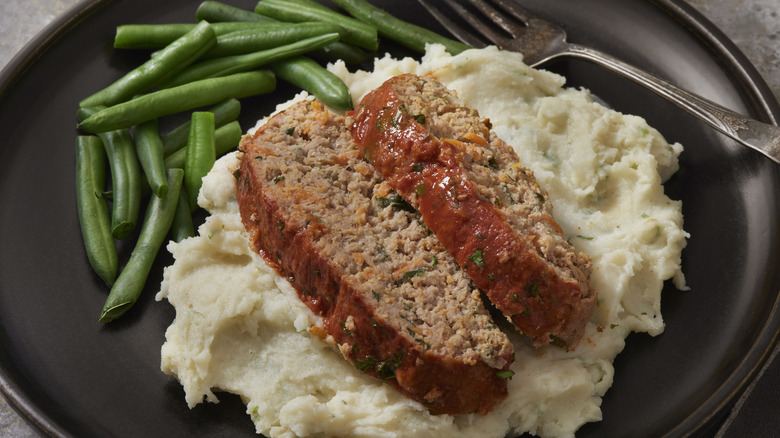 Plate of meatloaf with potatoes