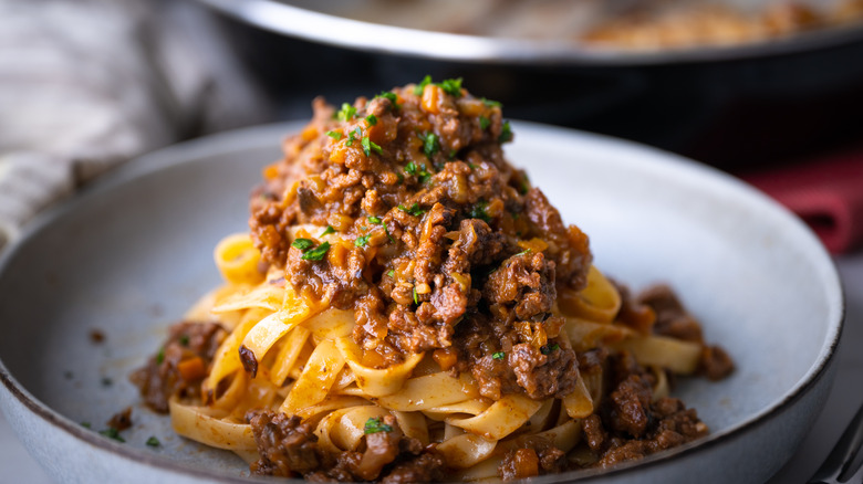 ragu with pappardelle on plate
