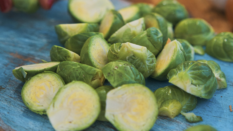 brussels sprouts being prepared