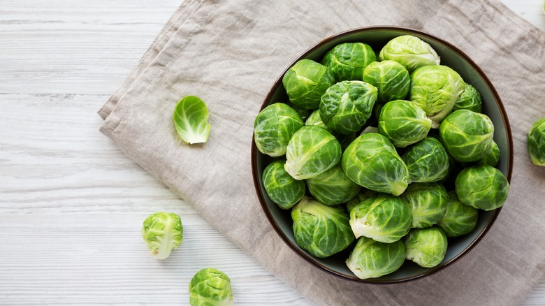 raw brussels sprouts in bowl