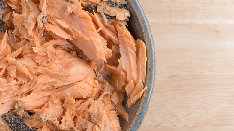 Canned salmon in bowl