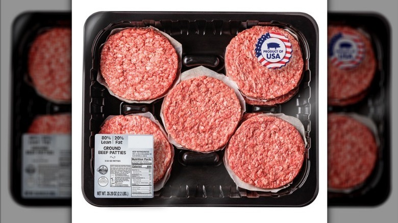 Burger patty family pack on white background