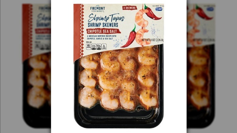 Shrimp skewers on white background