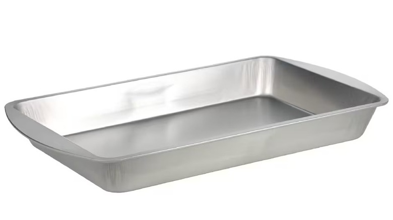 Metal brownie tin on white background