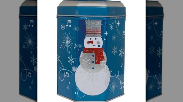 Holiday music tin on white background