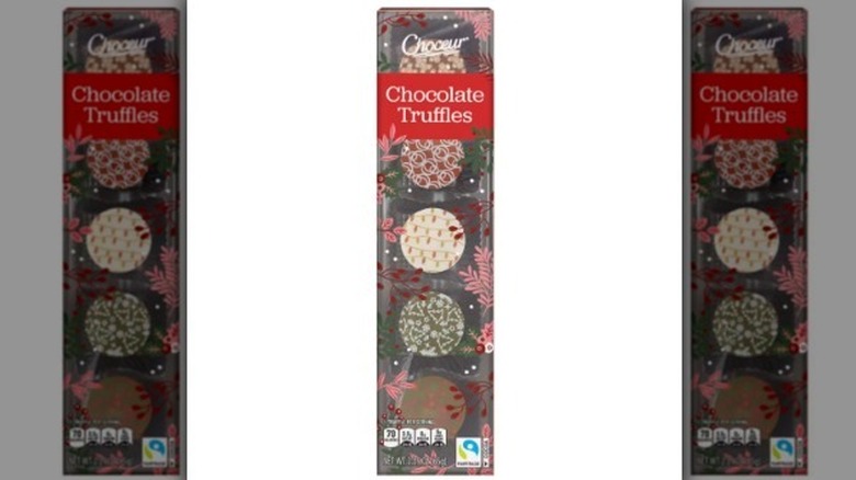 Chocolate truffles on white background