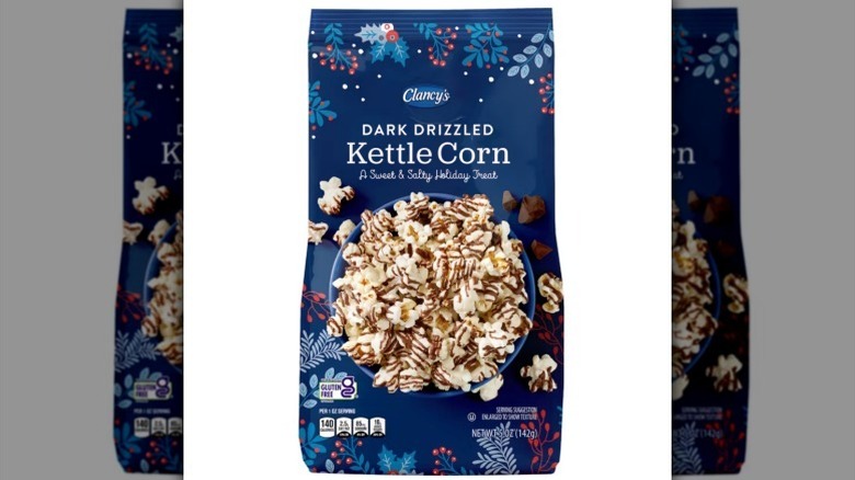 A bag of Clancy's chocolate kettle corn on white background