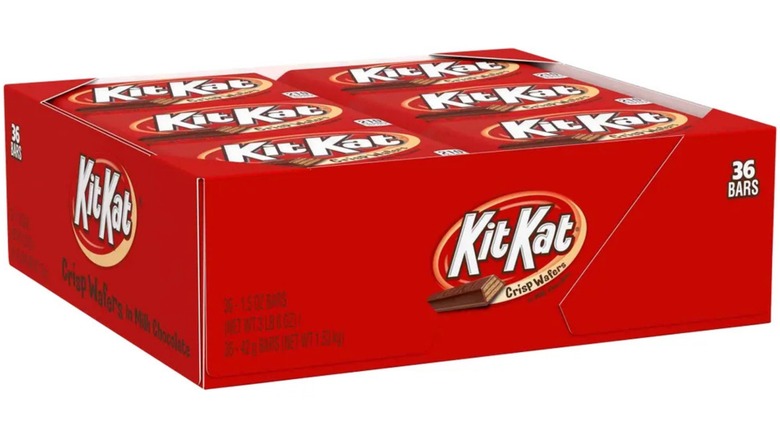 Box of KitKats on white background