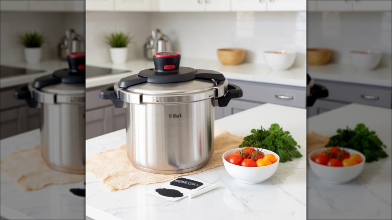Product image of the T-fal Clipso 8-quart stainless steel stovetop pressure cooker