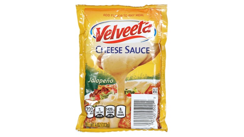 A packet of Velveeta jalapeño-flavored cheese sauce