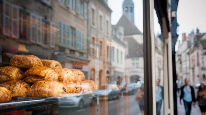 Pastry shop window in European city 
