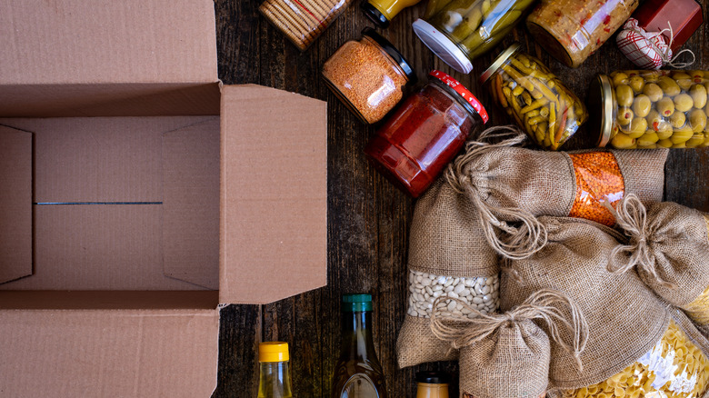 cardboard box and preserved food