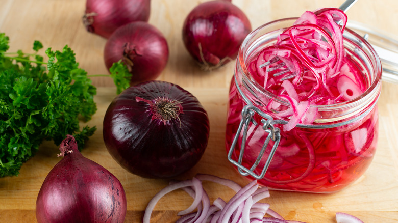 red onions and pickles