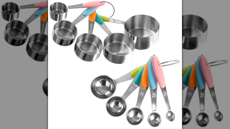 Hastings Home Stainless Steel Measuring Cup Set on a white background