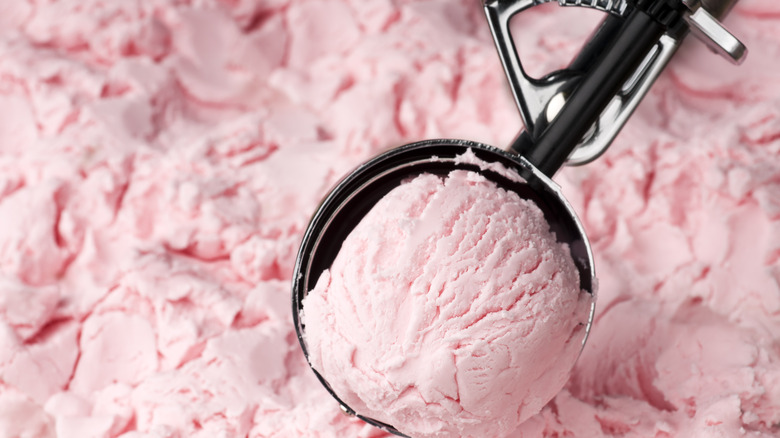 scoop in strawberry ice cream