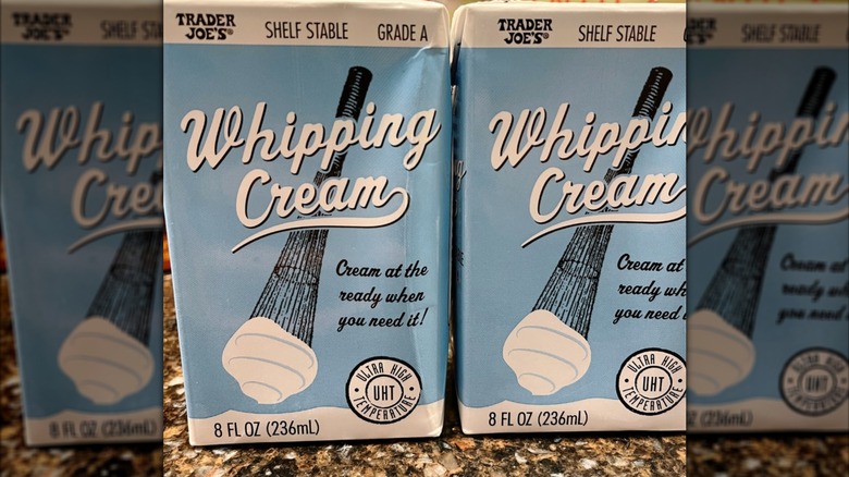 Two containers of Trader Joe's Shelf-Stable Whipping Cream side by side