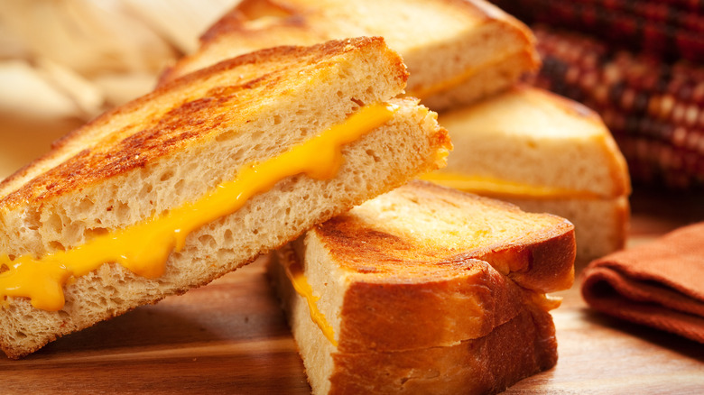 Sliced grilled cheese sandwiches