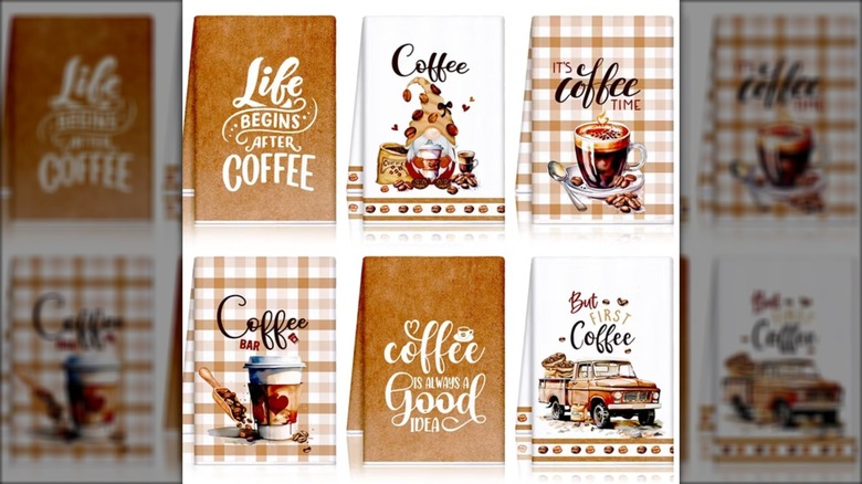 Coffee-themed kitchen towels