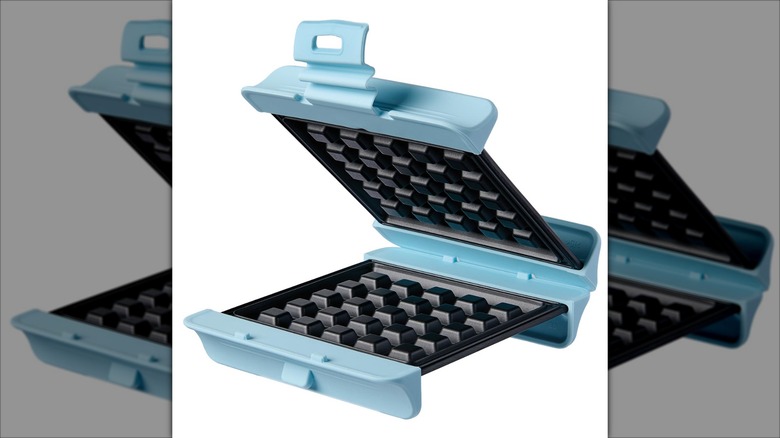 Crofton Microwave Grilled Cheese & Waffle Maker in blue against white background.