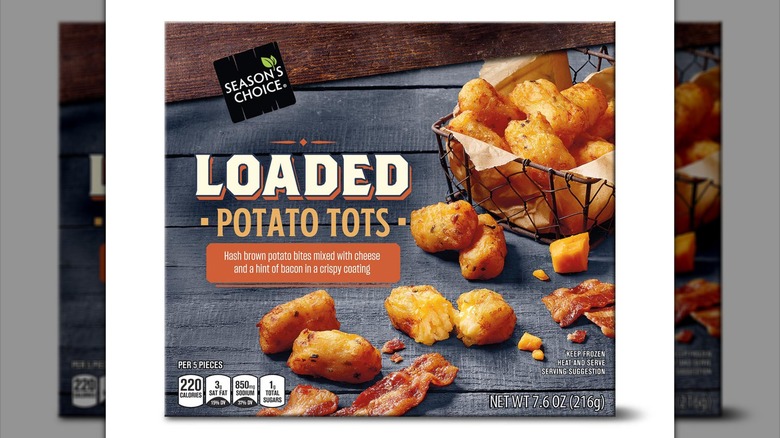 Box of Season's Choice Loaded Potato Tots against white background.