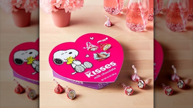 Snoopy Hershey's kiss Valentine's box sits on table