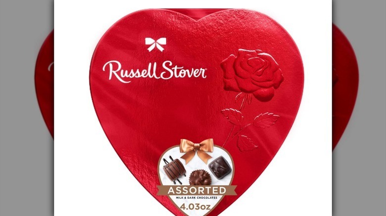 Russell Stover red heart box on white background