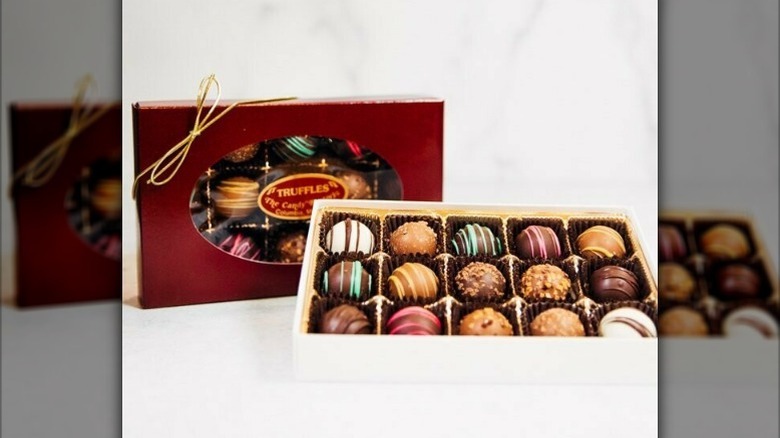 Open truffles box sits on counter