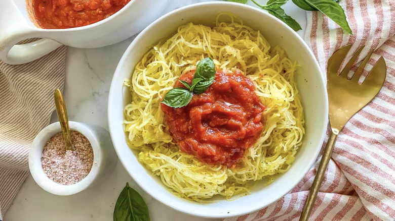 Spaghetti squash with basil tomato sauce