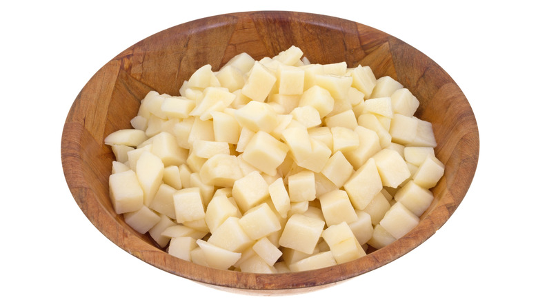 Bowl of canned diced potatoes