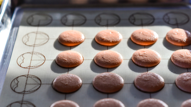 Macarons drying on sheet tray