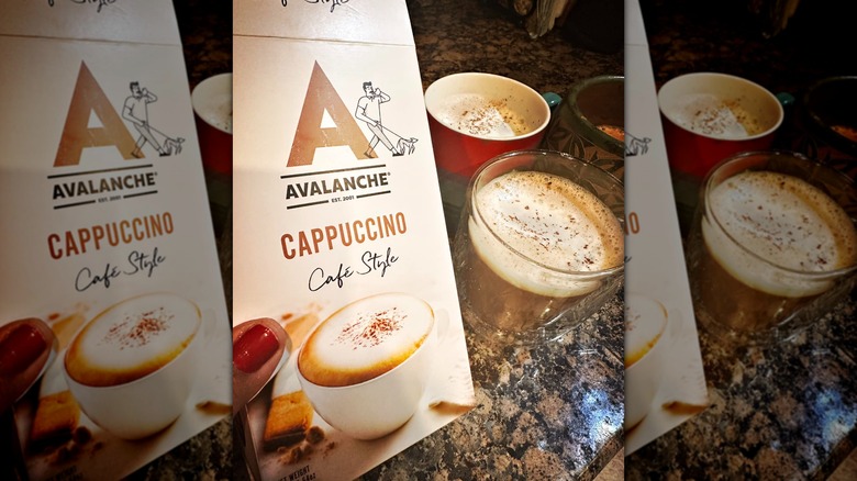 Box of Avalanche Cappuccino Cafe-style instant coffeer