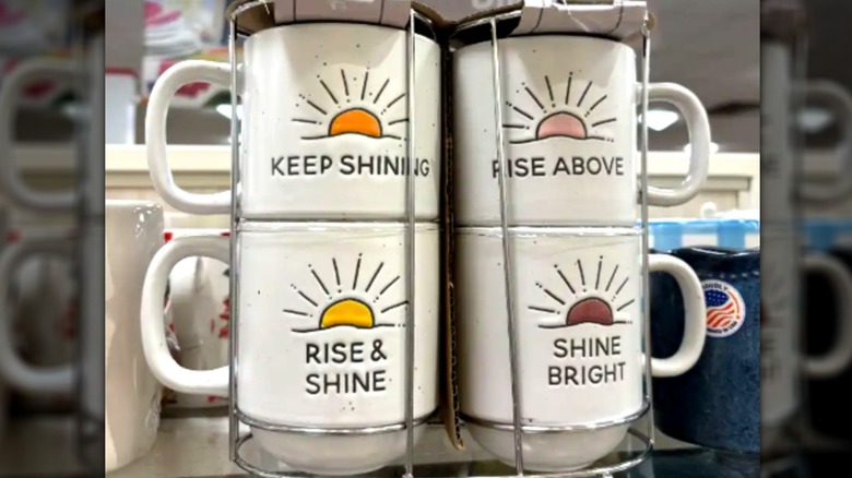 Coffee mugs with white background and colorful sunrises