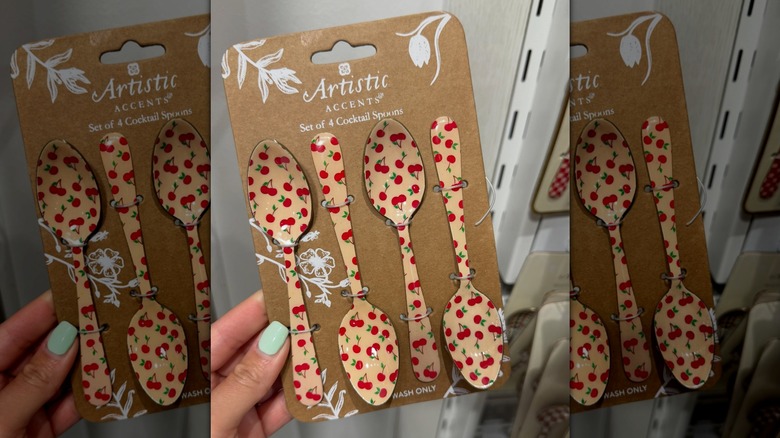 four small cocktail spoons with cherry print