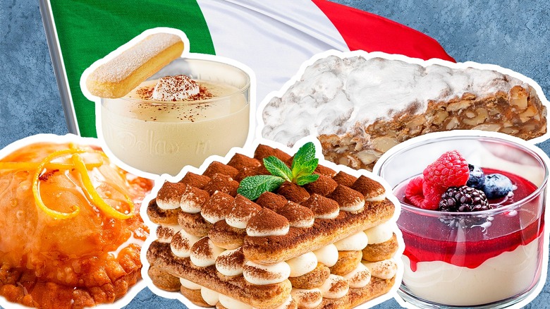 various italian desserts with italian flag backdrop