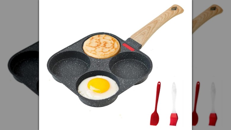 A HUPECHAM Four-Cup Egg Pan on a white background
