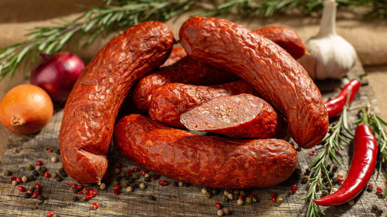 Polish sausage on platter