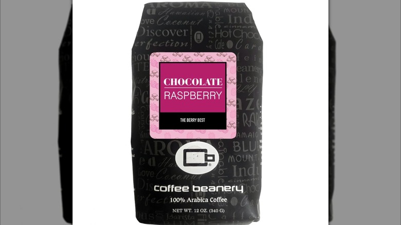 Chocolate raspberry coffee on white background
