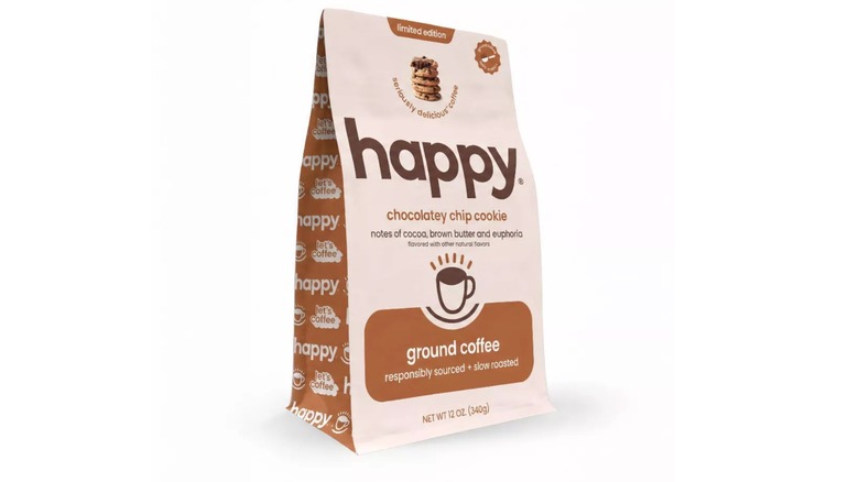 Happy chocolately chip cookie coffee with white background