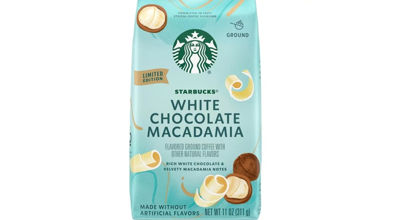 Starbucks white chocolate macadamia nut coffee on white background