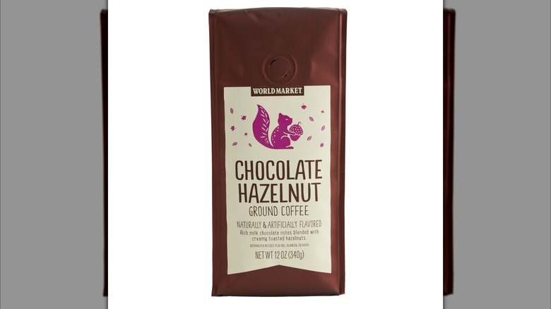 Chocolate hazelnut coffee on white background