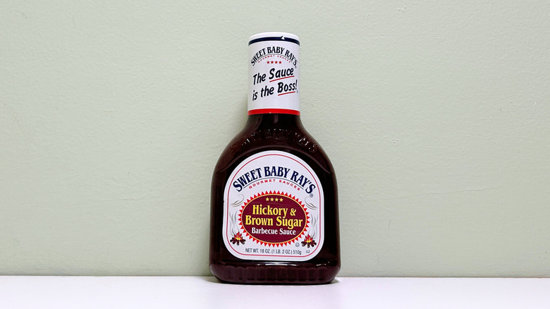 A bottle of Sweet Baby Ray's Hickory and Brown Sugar Barbecue Sauce