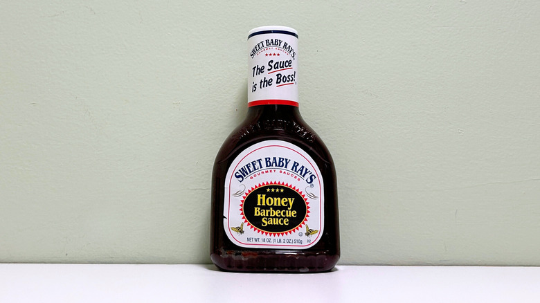 A bottle of Sweet Baby Ray's Honey Barbecue Sauce