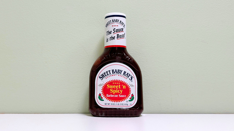 A bottle of Sweet Baby Ray's Sweet 'n Spicy Barbecue Sauce
