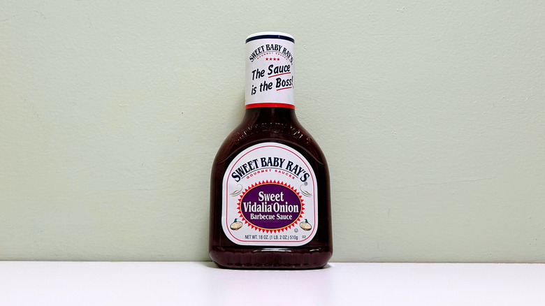A bottle of Sweet Baby Ray's Sweet Vidalia Onion Barbecue Sauce