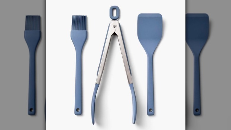 Silicone mini utensil set on white background