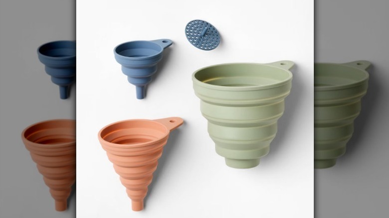 Silicone funnel set on white background