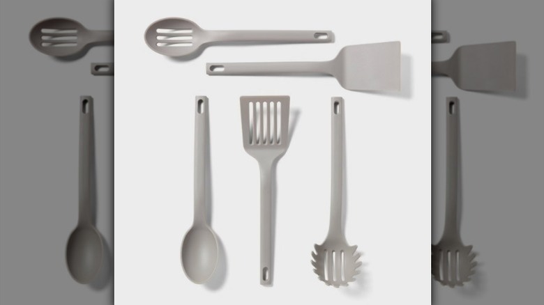 Five-piece starter utensil set on white background